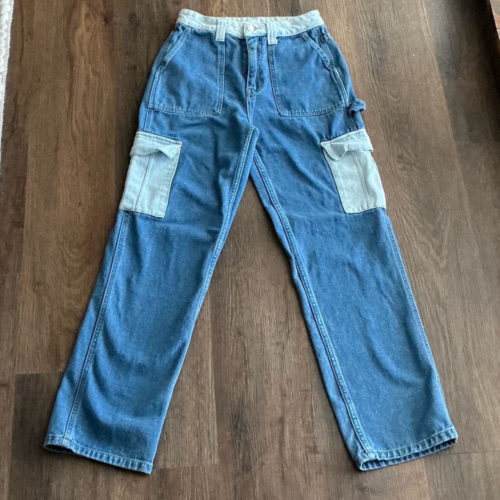 PacSun Two-Tone Patchwork Blue Cargo Jeans size 26